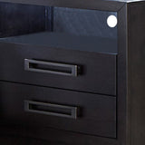 Benzara 2 Drawers Glass Top Nightstand with Floating Plinth Base, Charcoal Gray BM220159 Gray Solid Wood, Veneer, Glass and Engineered Wood BM220159