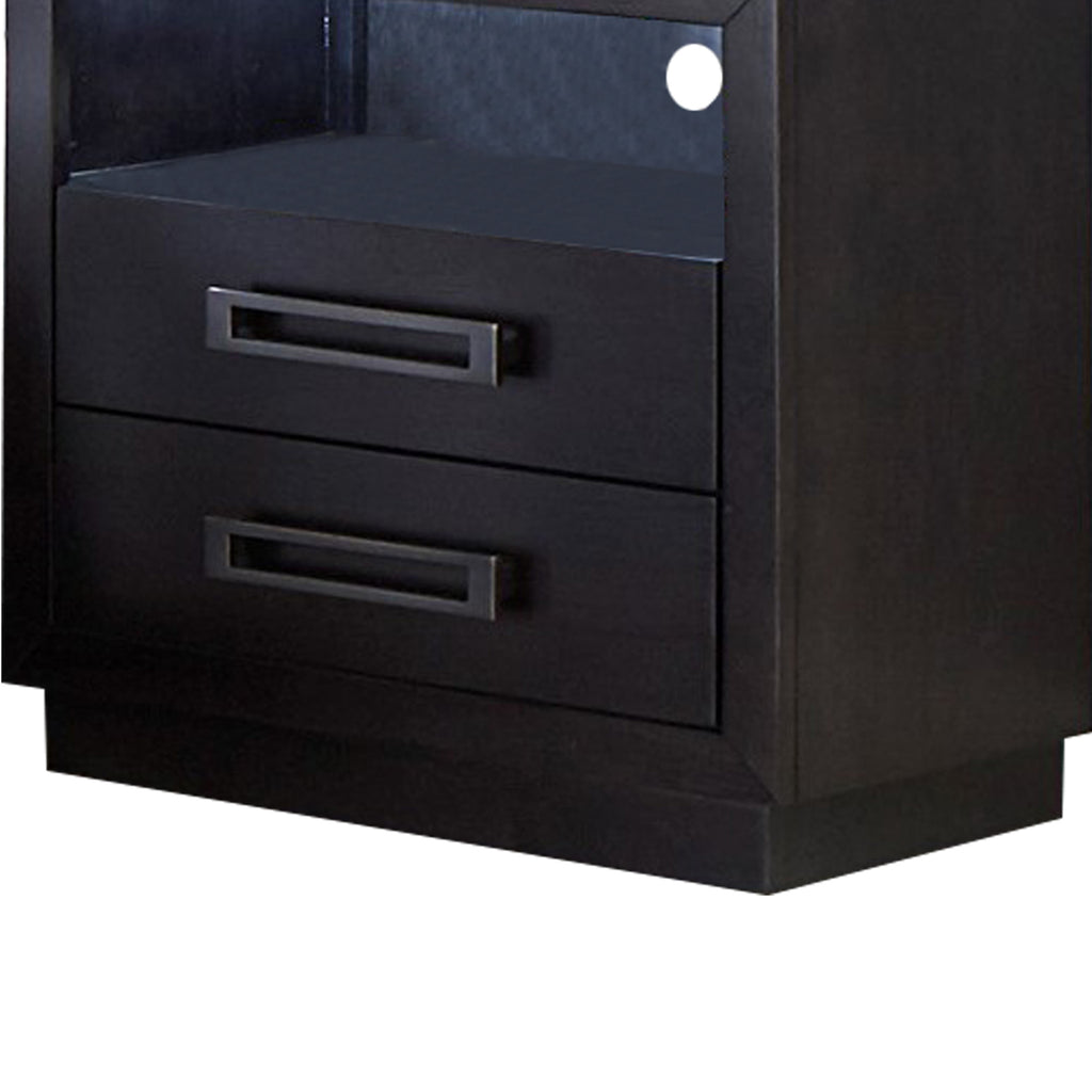 Benzara 2 Drawers Glass Top Nightstand with Floating Plinth Base, Charcoal Gray BM220159 Gray Solid Wood, Veneer, Glass and Engineered Wood BM220159