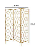 Benzara 3 Panel Metal Frame Screen with Twisted Oval Design, Gold BM220188 Gold Metal BM220188