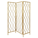 3 Panel Metal Frame Screen with Twisted Oval Design, Gold