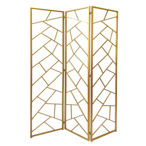 Benzara 3 Panel Metal Frame Screen with Lattice Cut Out Design, Gold BM220189 Gold Metal BM220189