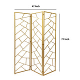 Benzara 3 Panel Metal Frame Screen with Lattice Cut Out Design, Gold BM220189 Gold Metal BM220189