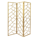 3 Panel Metal Frame Screen with Lattice Cut Out Design, Gold