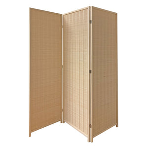 Benzara 3 Panel Bamboo Shade Roll Room Divider, Beige BM220193 Beige Bamboo BM220193