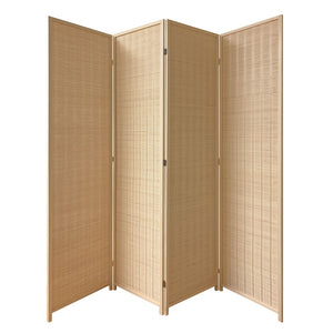 Benzara 4 Panel Bamboo Shade Roll Room Divider, Beige BM220194 Beige Bamboo BM220194