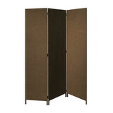 3 Panel Fabric Upholstered Wooden Screen with Straight Legs, Brown