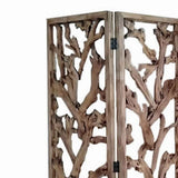 Benzara 3 Panel Wooden Screen with Mulberry Alpine Like Branches Design, Brown BM220198 Brown Solid Wood BM220198