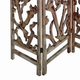 Benzara 3 Panel Wooden Screen with Mulberry Alpine Like Branches Design, Brown BM220198 Brown Solid Wood BM220198