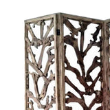 Benzara 4 Panel Wooden Screen with Mulberry Alpine Like Branches Design, Brown BM220199 Brown Solid Wood BM220199