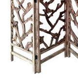 Benzara 4 Panel Wooden Screen with Mulberry Alpine Like Branches Design, Brown BM220199 Brown Solid Wood BM220199