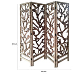 Benzara 4 Panel Wooden Screen with Mulberry Alpine Like Branches Design, Brown BM220199 Brown Solid Wood BM220199