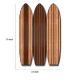 Benzara 3 Panel Wooden Screen with Surfboard Shape Design, Brown BM220200 Brown Solid Wood BM220200