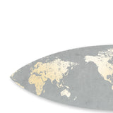 Benzara Wooden Surfboard Wall Art with World Map Print, Gray and White BM220210 Gray and White Solid Wood BM220210