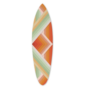 Benzara Wooden Surfboard Wall Art with Chevron and Stripe Print, Multicolor BM220211 Multicolor Solid Wood BM220211
