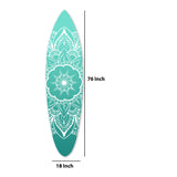 Benzara Wooden Surfboard Wall Art with Medallion Print, Blue and White BM220212 Blue and White Solid Wood BM220212