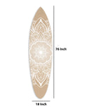 Benzara Wooden Surfboard Wall Art with Medallion Print, Brown and White BM220213 Brown and White Solid Wood BM220213