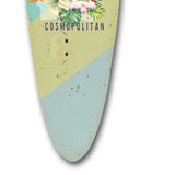 Benzara Wooden Surfboard Wall Art with Cocktail Print and Typography, Multicolor BM220216 Multicolor Solid Wood BM220216
