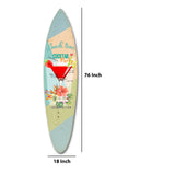 Benzara Wooden Surfboard Wall Art with Cocktail Print and Typography, Multicolor BM220216 Multicolor Solid Wood BM220216