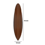 Benzara Contemporary Style Wooden Surfboard Wall Art with Stripe Print, Brown BM220218 Brown Solid Wood BM220218