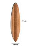 Benzara Contemporary Wooden Surfboard Wall Art with Block Stripe Print, Brown BM220219 Brown Solid Wood BM220219