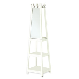 Benzara Wooden Frame Swivel Hall Stand with Mirror and Multiple Hooks, White BM220228 White Solid Wood and Mirror BM220228