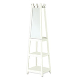 Benzara Wooden Frame Swivel Hall Stand with Mirror and Multiple Hooks, White BM220228 White Solid Wood and Mirror BM220228