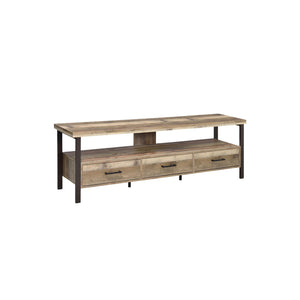 Benzara 71 Inch Wooden TV Console with 3 Storage Drawers and Open Shelf, Brown BM220231 Brown Solid Wood and MDF BM220231