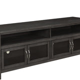 Benzara 72 Inch Wooden TV Console with 2 Cabinets and 2 Shelves, Dark Gray BM220232 Gray Solid Wood, Glass and Veneer BM220232