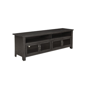 Benzara 72 Inch Wooden TV Console with 2 Cabinets and 2 Shelves, Dark Gray BM220232 Gray Solid Wood, Glass and Veneer BM220232