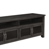 Benzara 72 Inch Wooden TV Console with 2 Cabinets and 2 Shelves, Dark Gray BM220232 Gray Solid Wood, Glass and Veneer BM220232