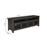 Benzara 72 Inch Wooden TV Console with 2 Cabinets and 2 Shelves, Dark Gray BM220232 Gray Solid Wood, Glass and Veneer BM220232