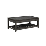 Transitional Style Wooden Coffee Table with Open Slatted Shelf, Gray