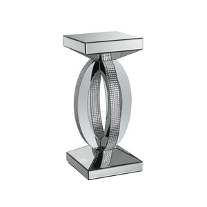 Benzara Square Wooden End Table with Curved Body and Rhinestone Accents, Silver BM220236 Silver Solid Wood and Mirror BM220236