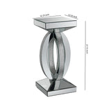 Benzara Square Wooden End Table with Curved Body and Rhinestone Accents, Silver BM220236 Silver Solid Wood and Mirror BM220236