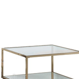 Benzara Glass Top Square Contemporary Table with Tubular Metal Base, Gold BM220237 Gold Glass, Metal, Mirror BM220237