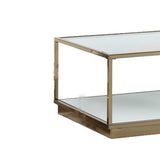 Benzara Glass Top Square Contemporary Table with Tubular Metal Base, Gold BM220237 Gold Glass, Metal, Mirror BM220237