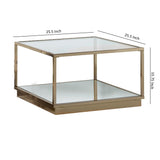 Benzara Glass Top Square Contemporary Table with Tubular Metal Base, Gold BM220237 Gold Glass, Metal, Mirror BM220237