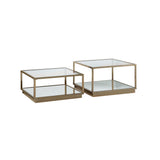 Benzara Glass Top Square Contemporary Table with Tubular Metal Base, Gold BM220237 Gold Glass, Metal, Mirror BM220237