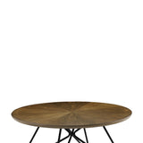 Benzara Dual Tone Round Wooden Coffee Table with Metal Hairpin Legs,Brown and Black BM220246 Brown Solid Wood and Metal BM220246