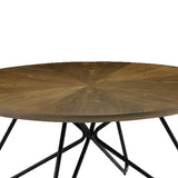 Benzara Dual Tone Round Wooden Coffee Table with Metal Hairpin Legs,Brown and Black BM220246 Brown Solid Wood and Metal BM220246