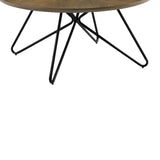 Benzara Dual Tone Round Wooden Coffee Table with Metal Hairpin Legs,Brown and Black BM220246 Brown Solid Wood and Metal BM220246