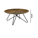 Benzara Dual Tone Round Wooden Coffee Table with Metal Hairpin Legs,Brown and Black BM220246 Brown Solid Wood and Metal BM220246