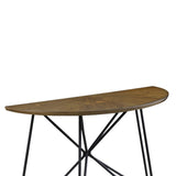 Benzara Semicircular Wooden Sofa Table with Metal Hairpin Legs, Brown and Black BM220247 Brown Solid Wood and Metal BM220247