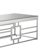 Benzara Rectangular Coffee Table with Mirrored Top with Caster Wheels, Silver BM220251 Silver Metal, Mirror, Particle Board BM220251
