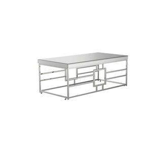 Benzara Rectangular Coffee Table with Mirrored Top with Caster Wheels, Silver BM220251 Silver Metal, Mirror, Particle Board BM220251