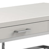 Benzara 2 Drawer Glossy Rectangular Coffee Table with Casters, White and Silver BM220253 White, Silver Metal and MDF BM220253