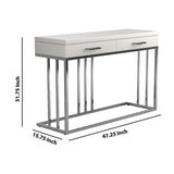 Benzara 2 Drawer Glossy Rectangular Sofa Table with Metal Base, White and Silver BM220254 White, Silver Metal and MDF BM220254