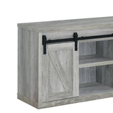 Benzara 48 Inch Farmhouse Wooden TV Console With 2 Sliding Barn Doors, Gray BM220260 Gray MDF, Particle Board, Metal BM220260