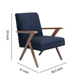 Benzara Contemporary Dual Tone Wooden Armchair with Padded Seat, Blue and Brown BM220270 Blue, Brown Solid Wood, Fabric BM220270