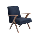 Benzara Contemporary Dual Tone Wooden Armchair with Padded Seat, Blue and Brown BM220270 Blue, Brown Solid Wood, Fabric BM220270